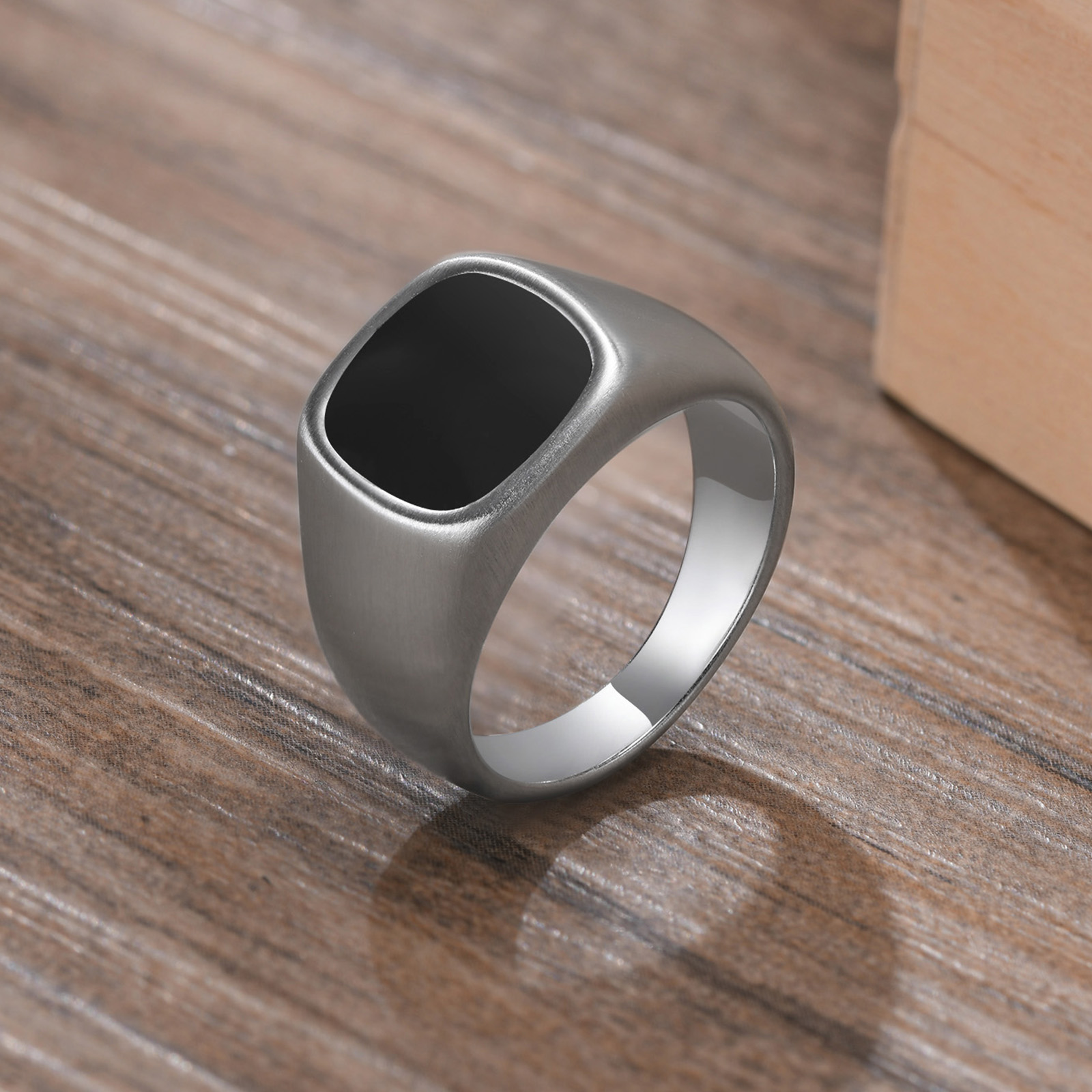 Mens Signet Ring - Men Stainless Steel Signet Ring with