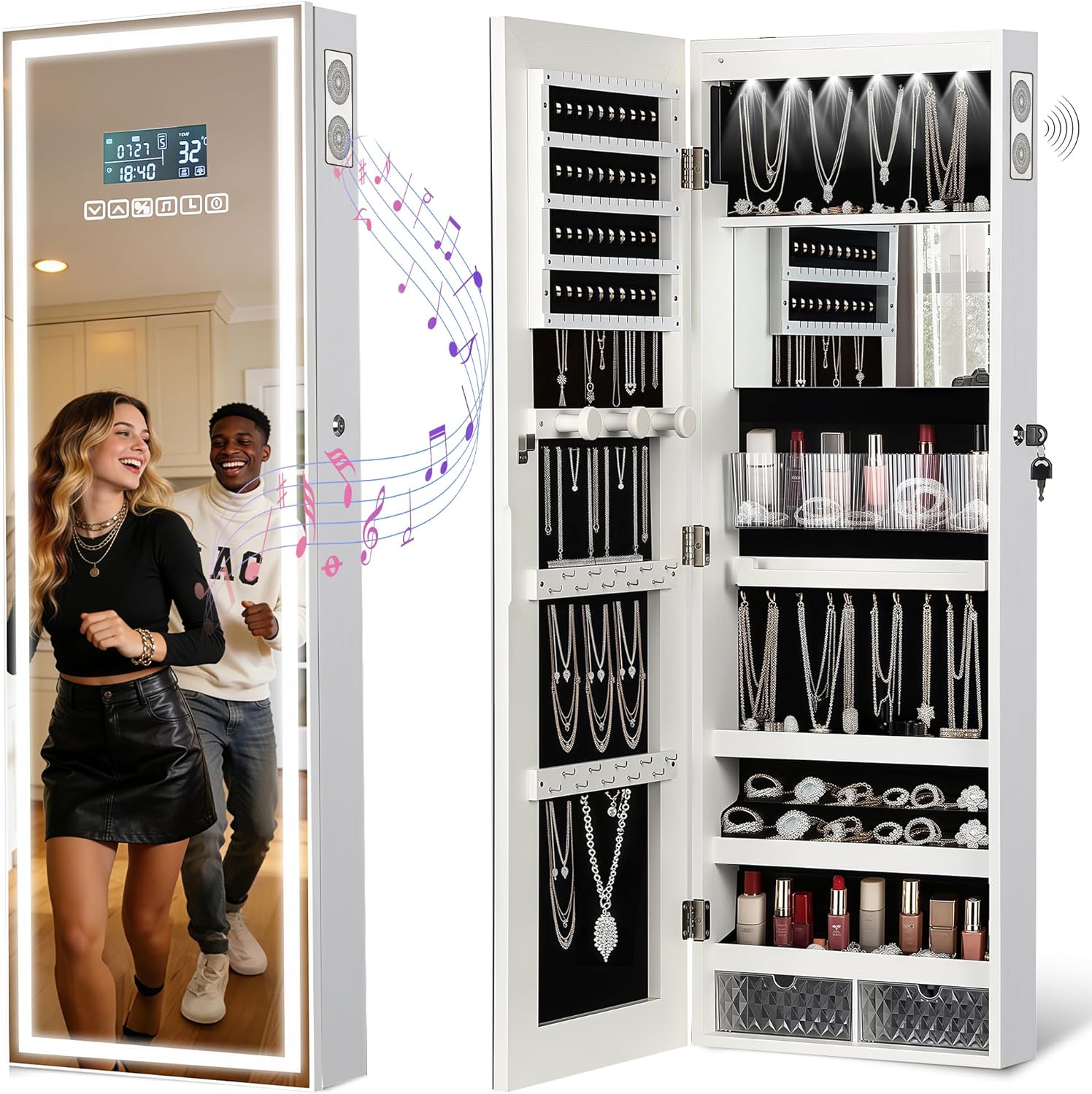 Jewelry & Watches Review - LED Mirror Jewelry Cabinet with Bluetooth