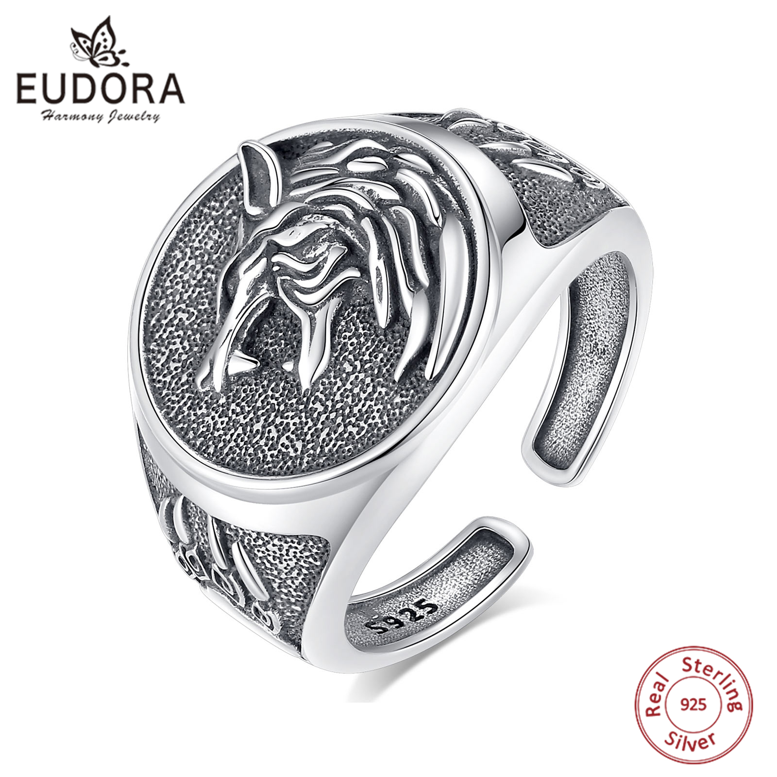 Mens Signet Ring - Eudora 925 Sterling Silver Viking Wolf