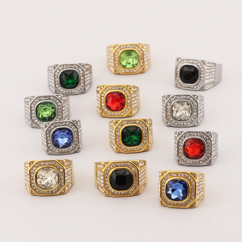 Mens Signet Ring - Men's Stainless Steel Shinny Micro Pave
