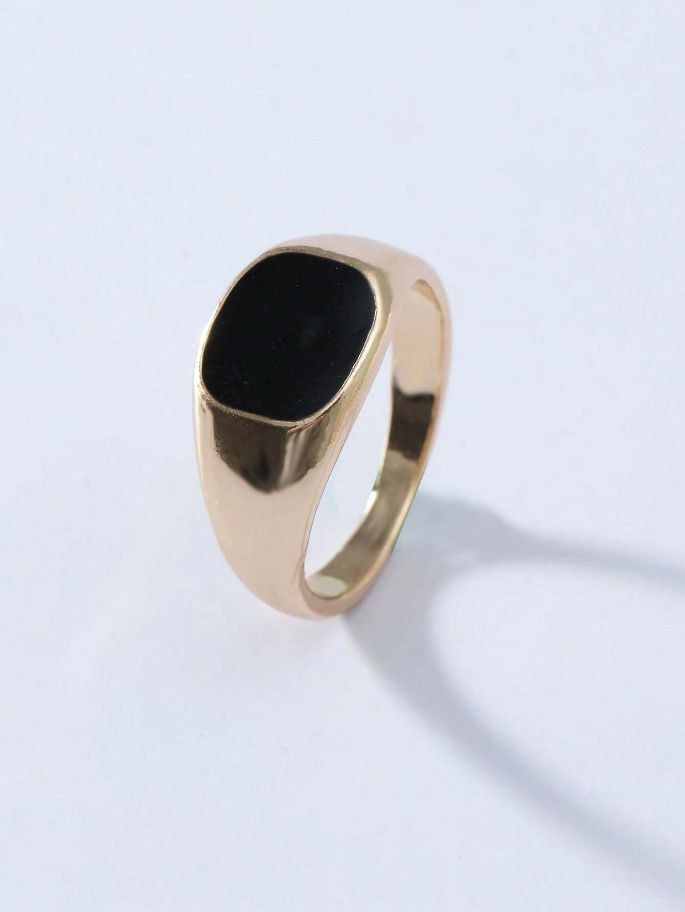 Mens Signet Ring - Minimalist Gold-Tone Signet Ring with Black