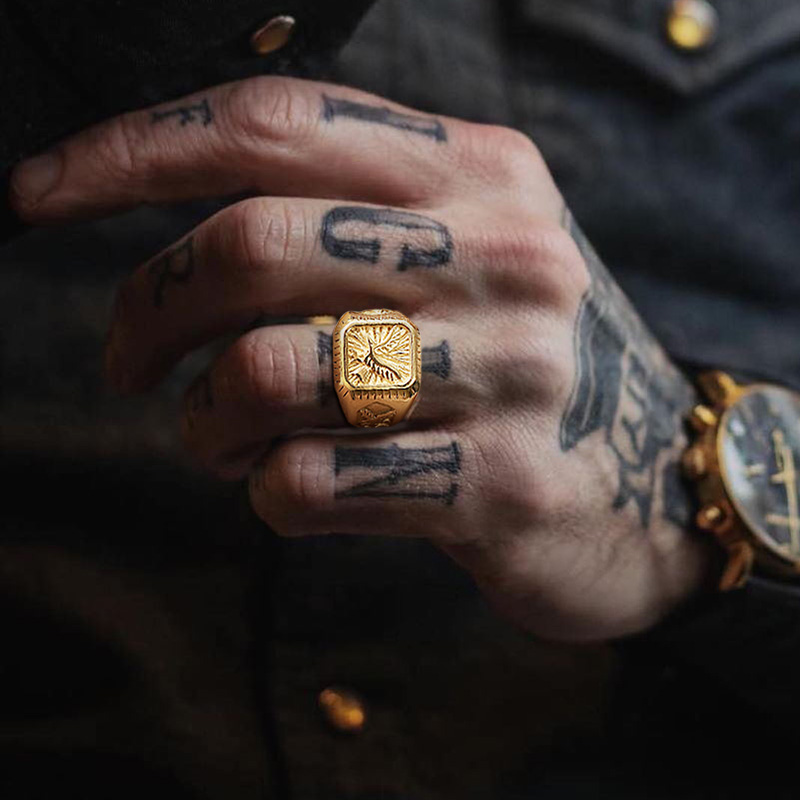 Mens Signet Ring - Bald Eagle Signet Ring For Men,Gold