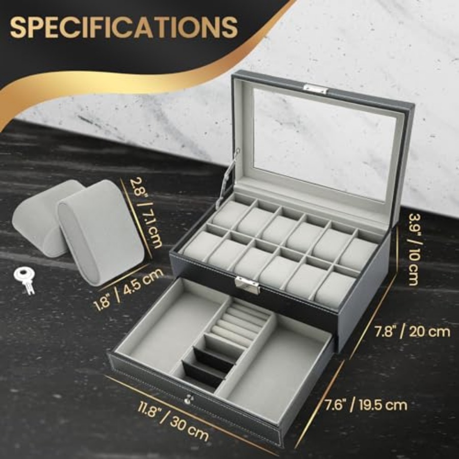 12 Slot PU Leather Lockable Wa – обзор и цена Jewelry Organizer Watches