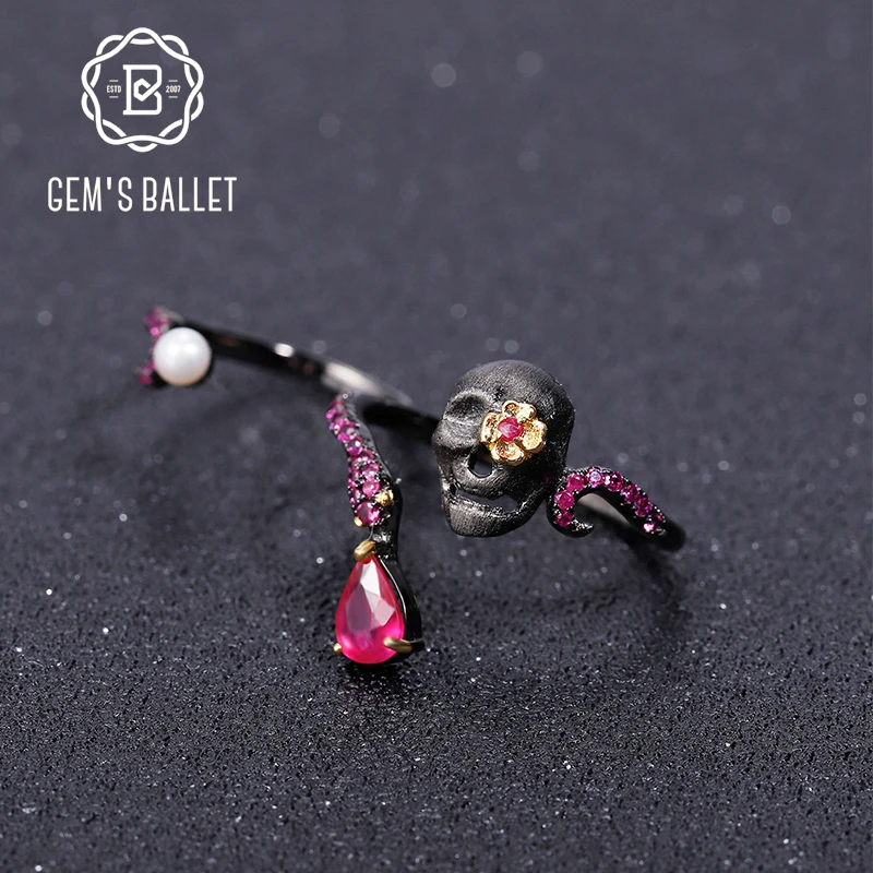 GEM'S BALLET Natural Ruby Gems – обзор и цена Gothic Skull Ring