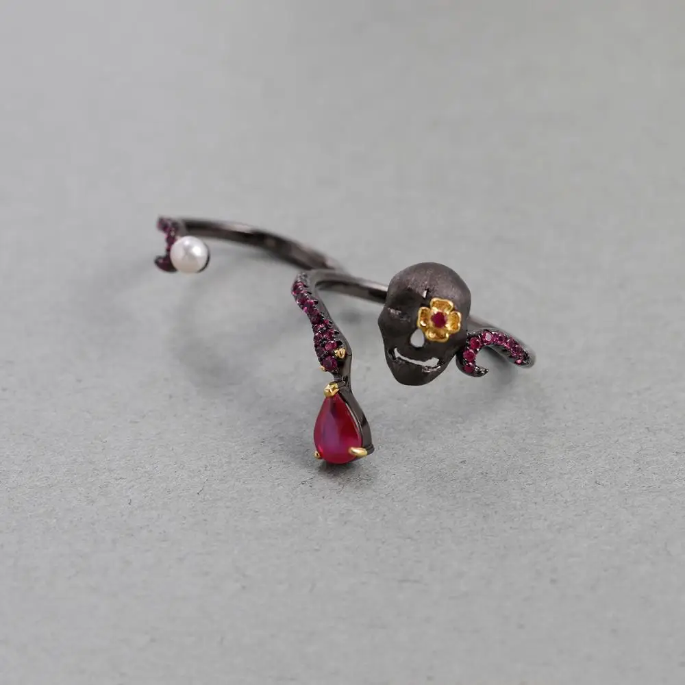 GEM'S BALLET Natural Ruby Gems – обзор и цена Gothic Skull Ring