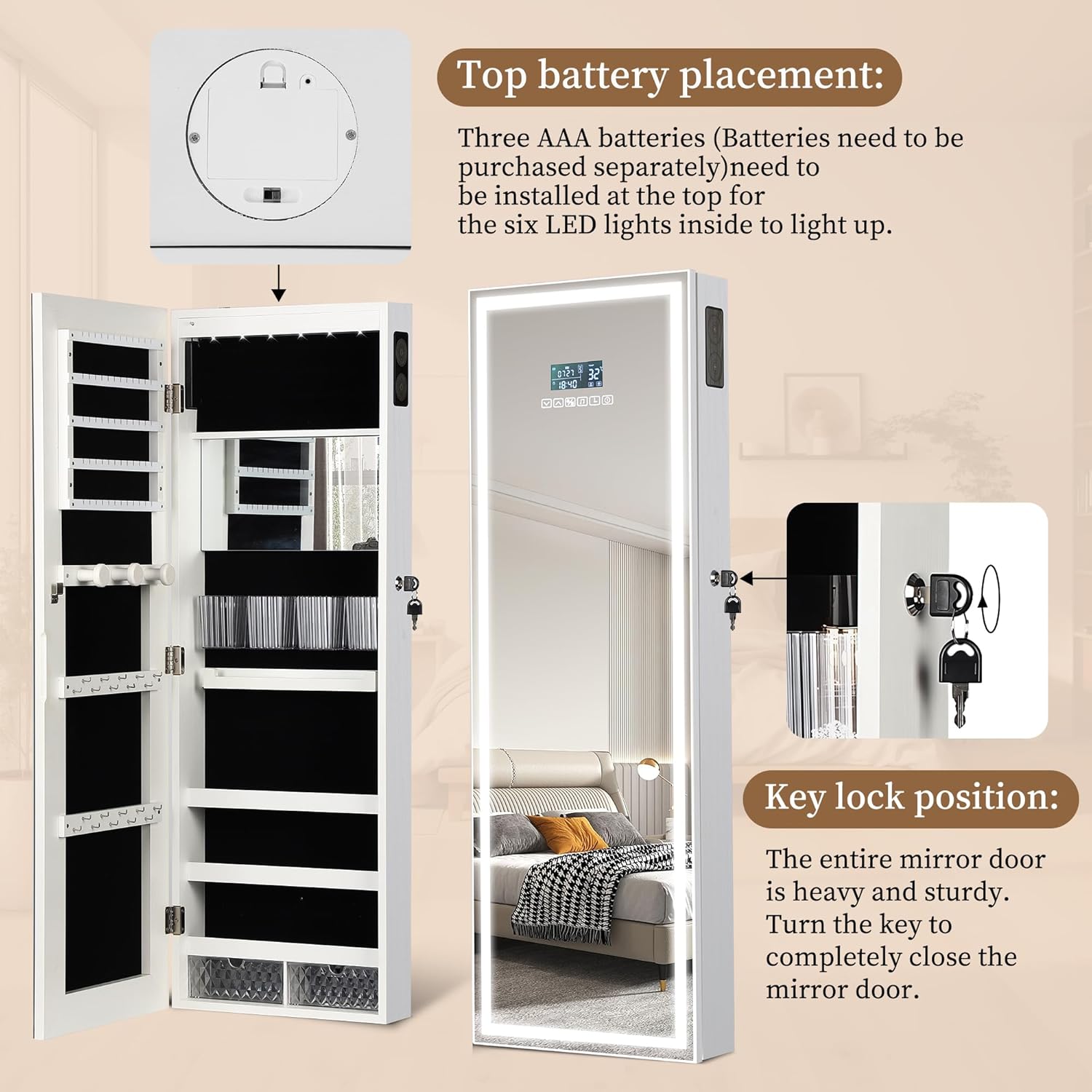 LED Mirror Jewelry Cabinet wit – обзор и цена Jewelry & Watches Review