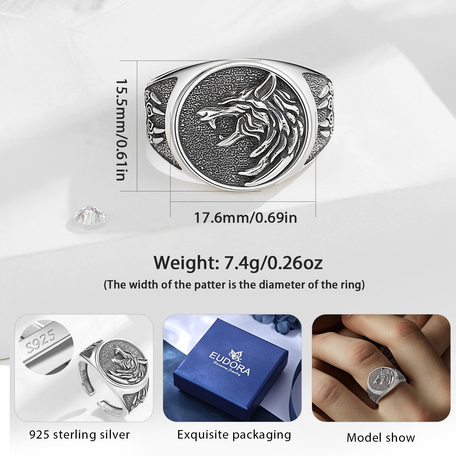 Eudora 925 Sterling Silver Vik – обзор и цена Mens Signet Ring