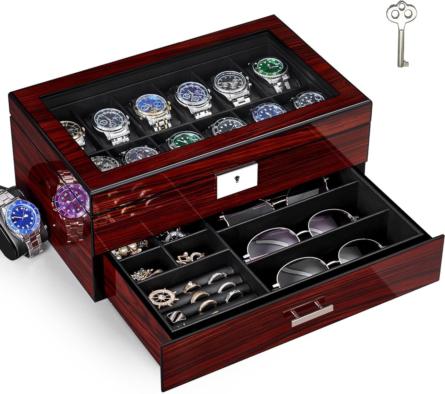 12-Slot Watch Box with Glass L – обзор и цена Jewelry Watches For Men
