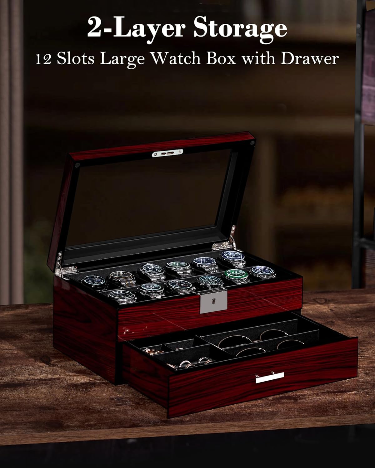 12-Slot Watch Box with Glass L – обзор и цена Jewelry Watches For Men