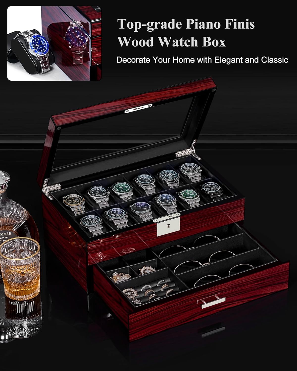 12-Slot Watch Box with Glass L – обзор и цена Jewelry Watches For Men