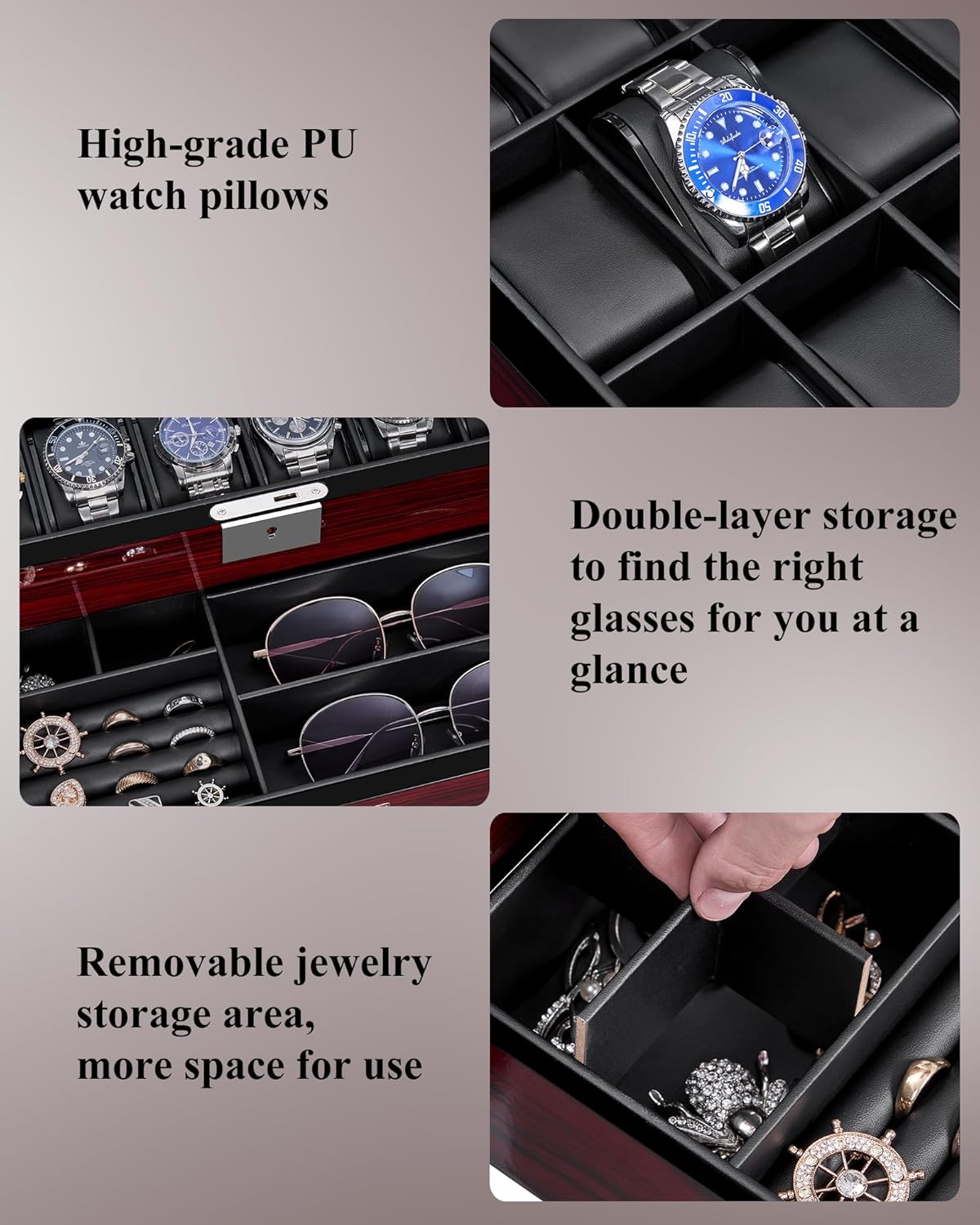 12-Slot Watch Box with Glass L – обзор и цена Jewelry Watches For Men