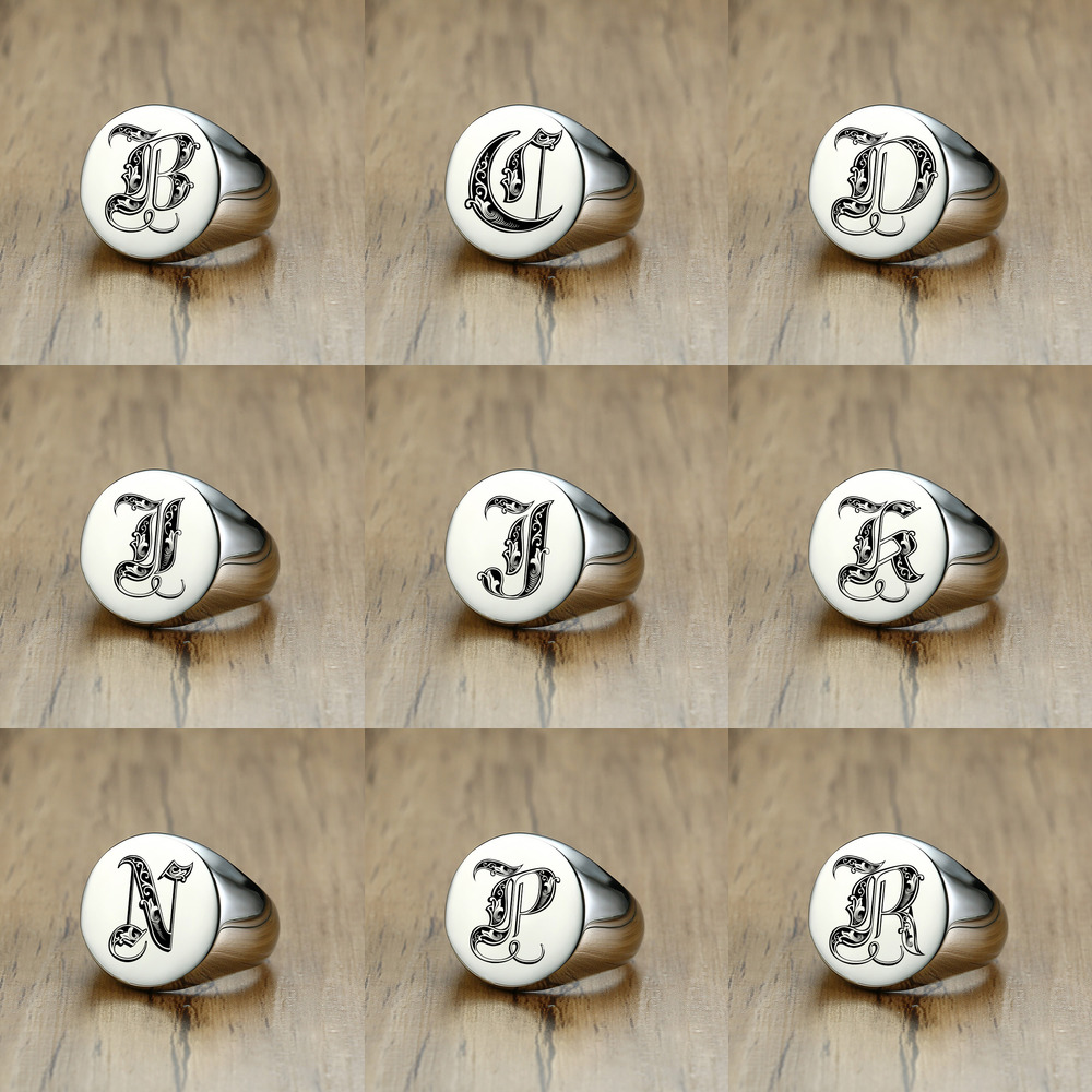 Vnox Stylish Pattern Font Init – обзор и цена Mens Signet Ring